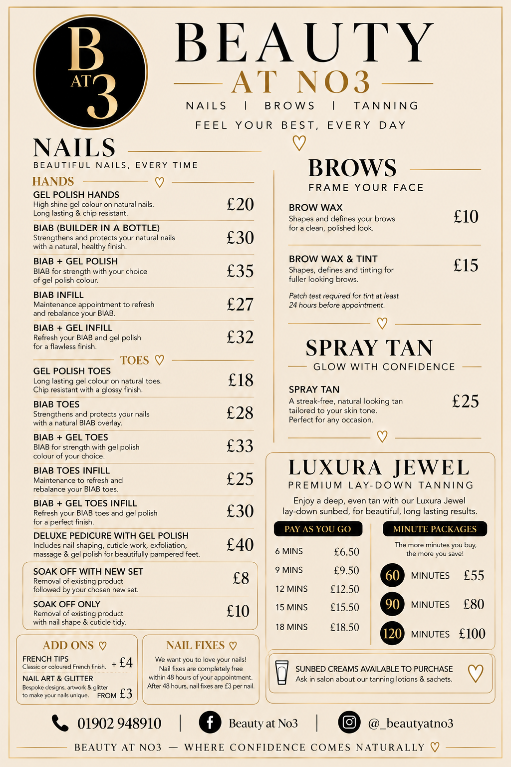 Salon treatment menu and detail